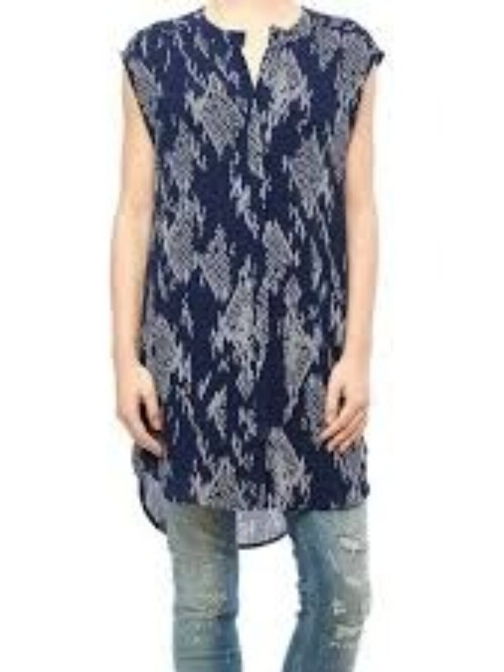 BB Dakota Women's Blue Printed Georgette Tunic Blouse size XS